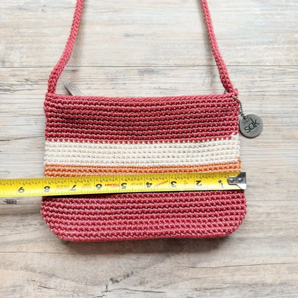 The Sak Crochet Knit Striped Shoulder Bag Y2K Boho Pink Sunset Mini Hobo Purse